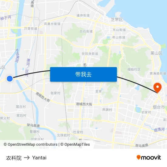 农科院 to Yantai map