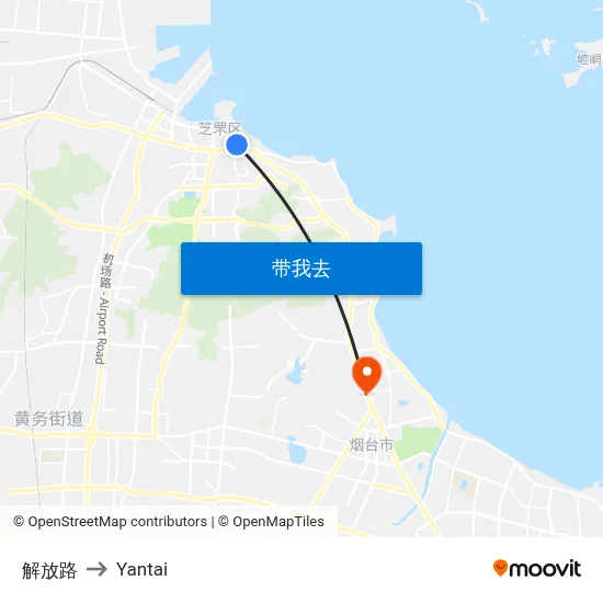 解放路 to Yantai map