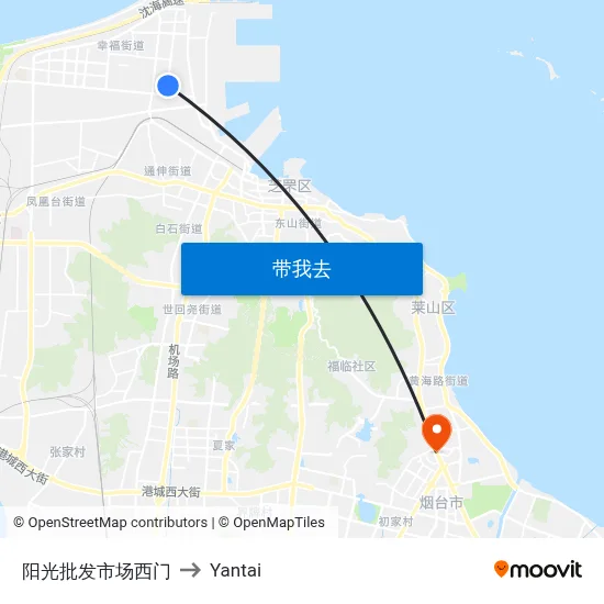 阳光批发市场西门 to Yantai map