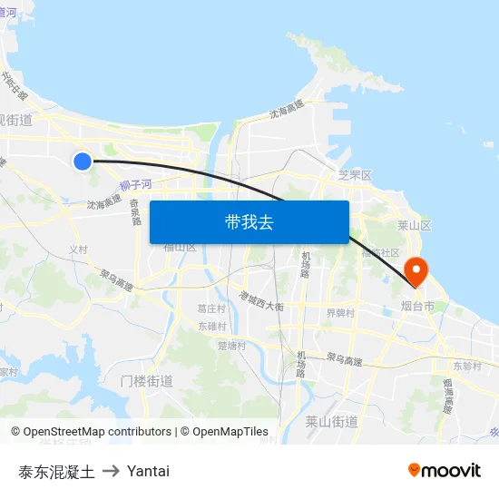 泰东混凝土 to Yantai map