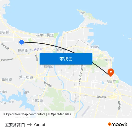宝安路路口 to Yantai map