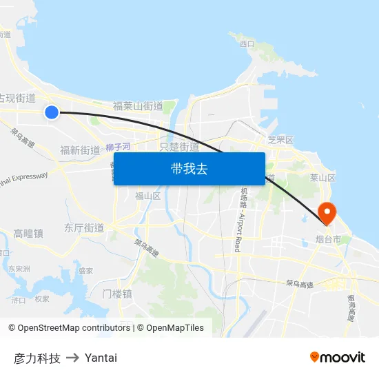彦力科技 to Yantai map
