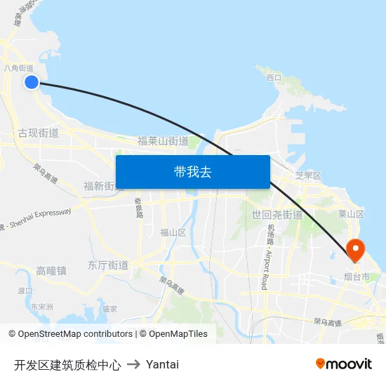开发区建筑质检中心 to Yantai map