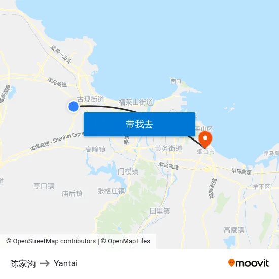 陈家沟 to Yantai map