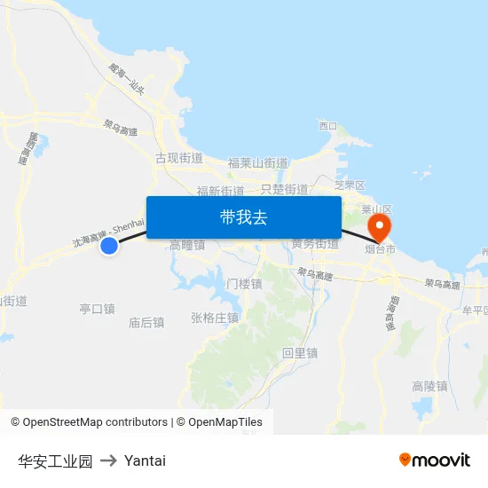 华安工业园 to Yantai map
