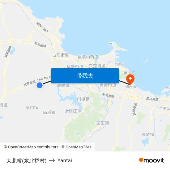 大北桥(东北桥村) to Yantai map