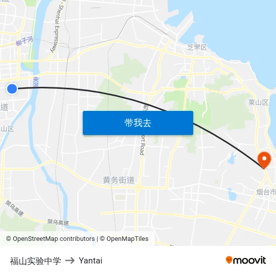 福山实验中学 to Yantai map