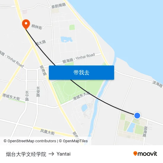 烟台大学文经学院 to Yantai map