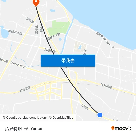 清泉特钢 to Yantai map