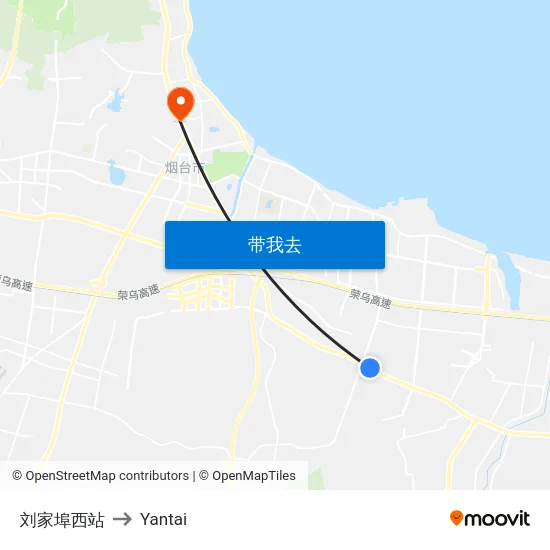 刘家埠西站 to Yantai map