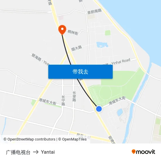 广播电视台 to Yantai map