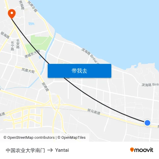 中国农业大学南门 to Yantai map