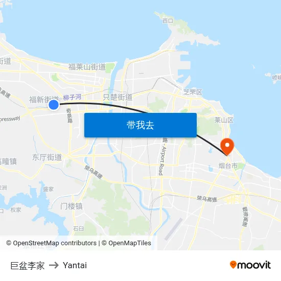 巨盆李家 to Yantai map