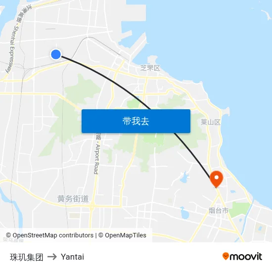 珠玑集团 to Yantai map