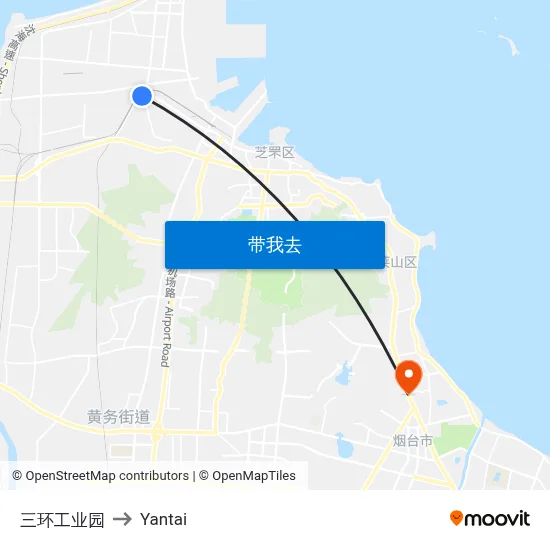 三环工业园 to Yantai map