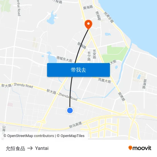 允恒食品 to Yantai map