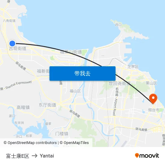 富士康E区 to Yantai map
