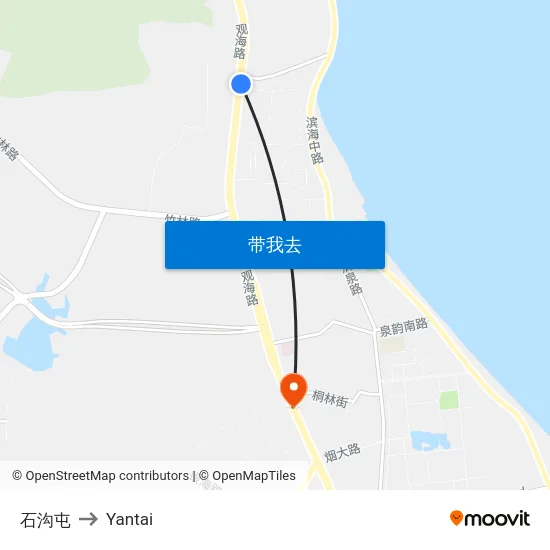 石沟屯 to Yantai map