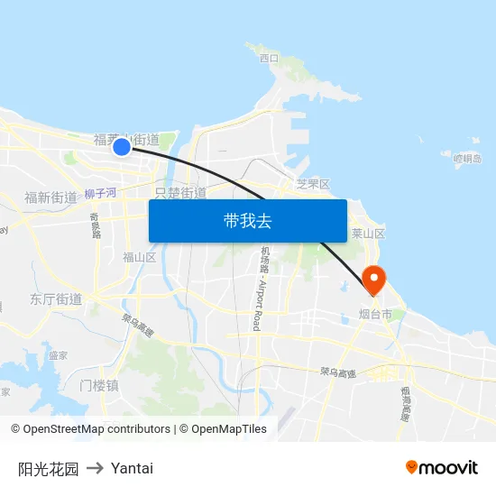 阳光花园 to Yantai map