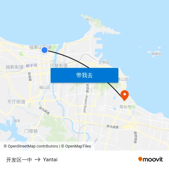 开发区一中 to Yantai map
