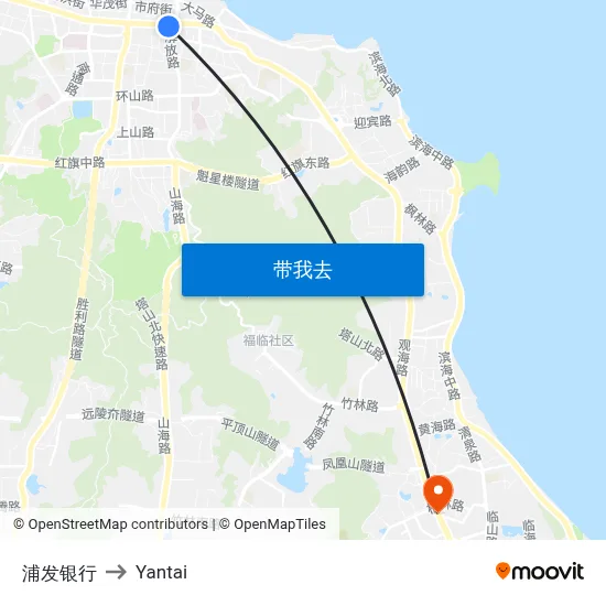 浦发银行 to Yantai map
