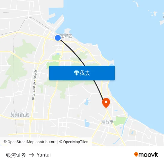 银河证券 to Yantai map