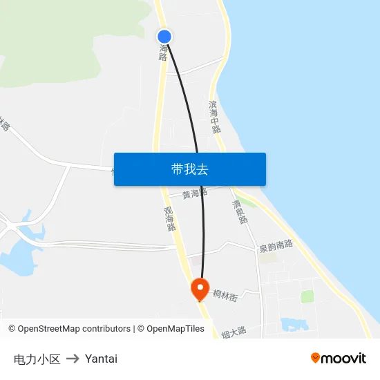 电力小区 to Yantai map