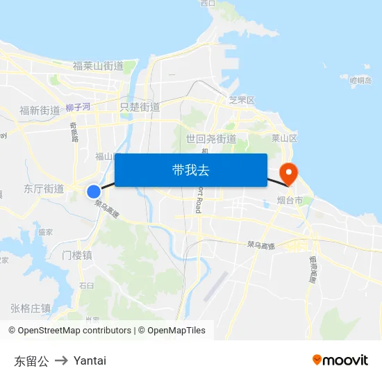 东留公 to Yantai map