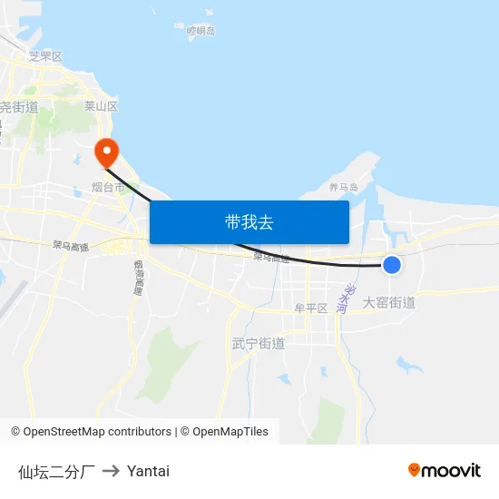 仙坛二分厂 to Yantai map