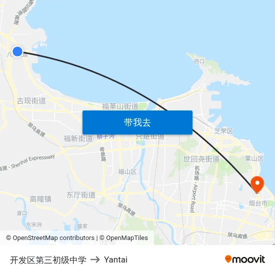 开发区第三初级中学 to Yantai map