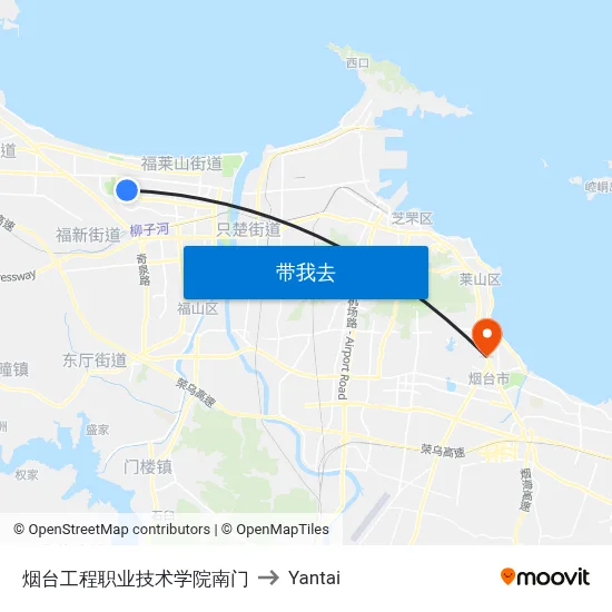 烟台工程职业技术学院南门 to Yantai map