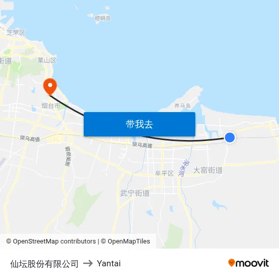 仙坛股份有限公司 to Yantai map