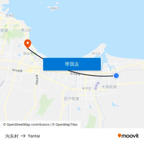 沟东村 to Yantai map
