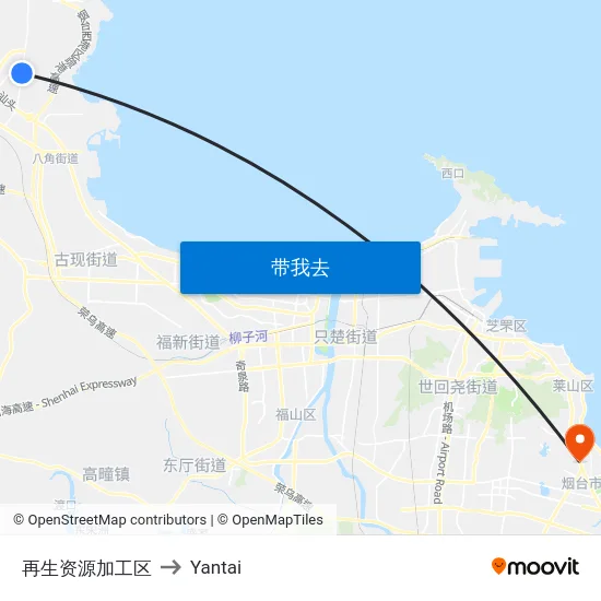 再生资源加工区 to Yantai map