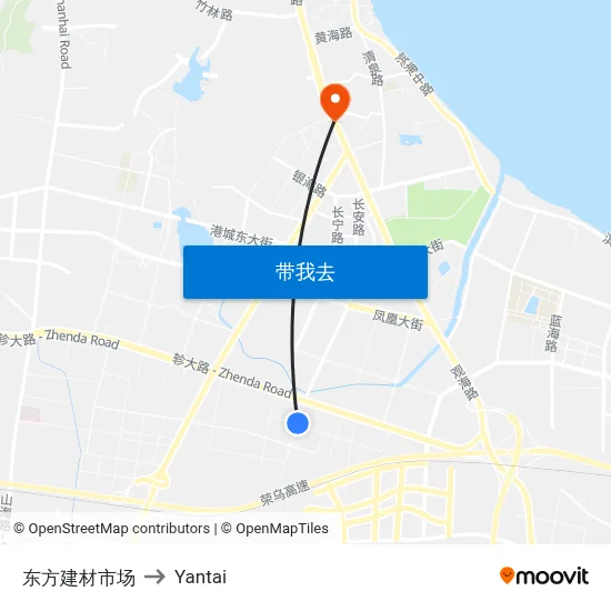 东方建材市场 to Yantai map