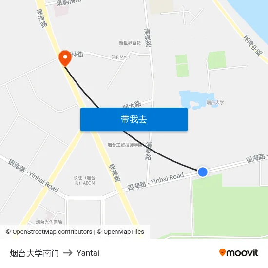 烟台大学南门 to Yantai map
