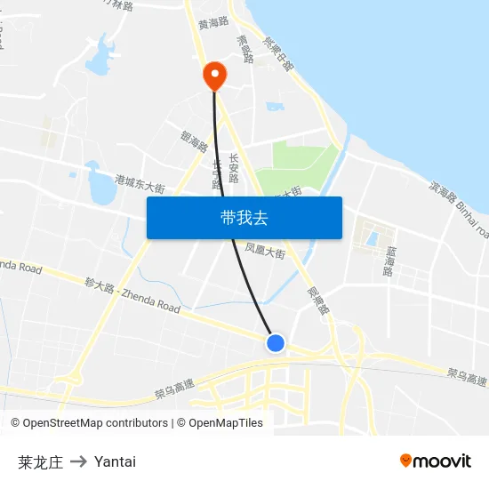 莱龙庄 to Yantai map