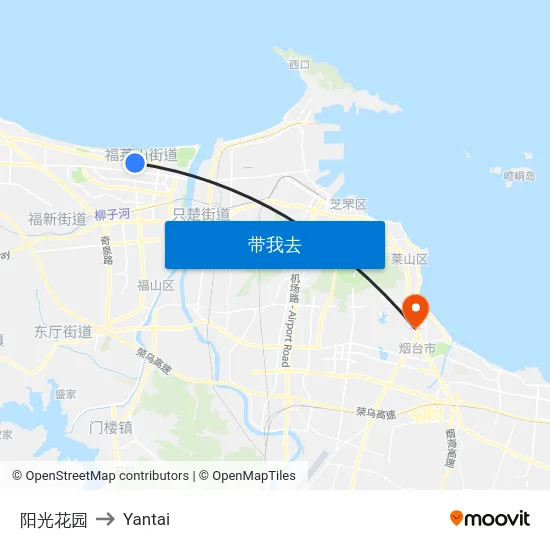 阳光花园 to Yantai map