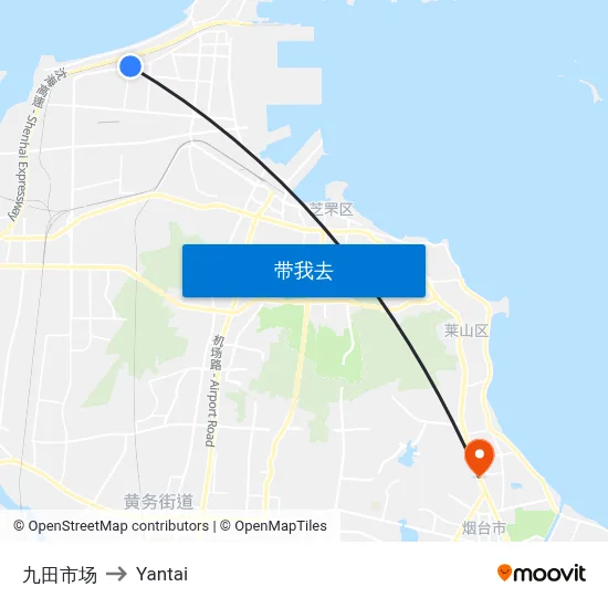 九田市场 to Yantai map