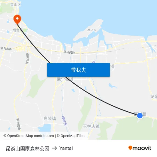 昆嵛山国家森林公园 to Yantai map