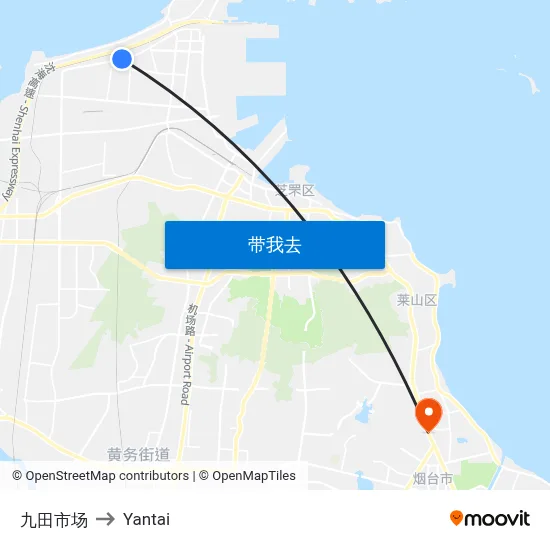 九田市场 to Yantai map