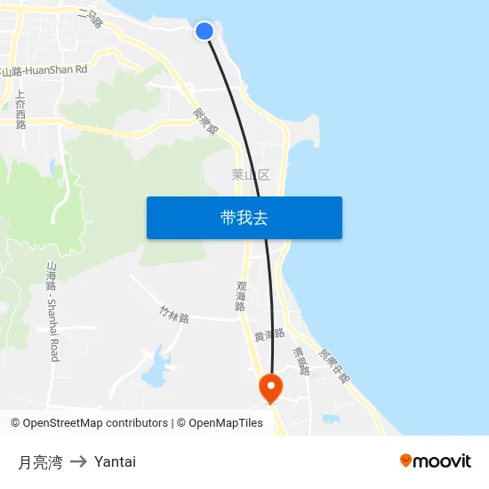 月亮湾 to Yantai map