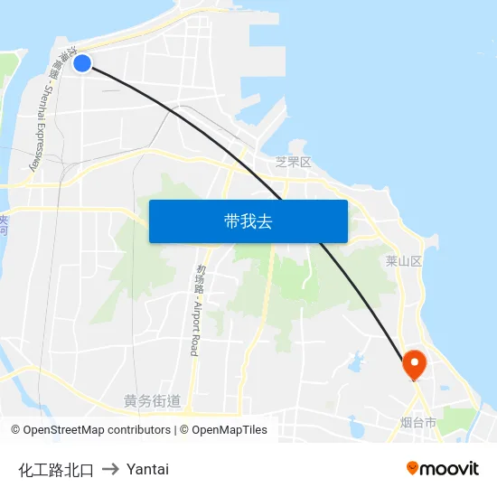 化工路北口 to Yantai map