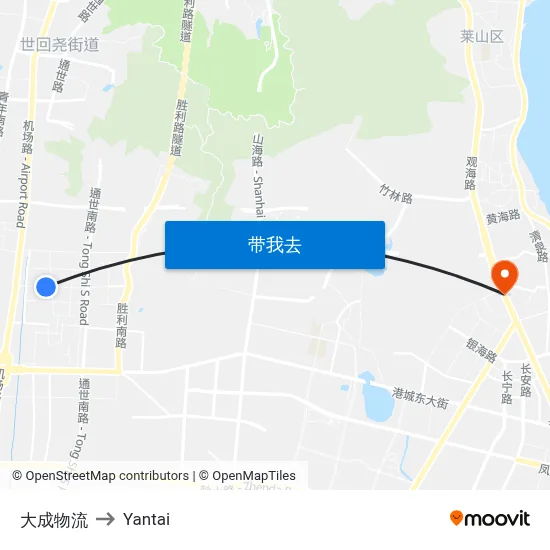 大成物流 to Yantai map