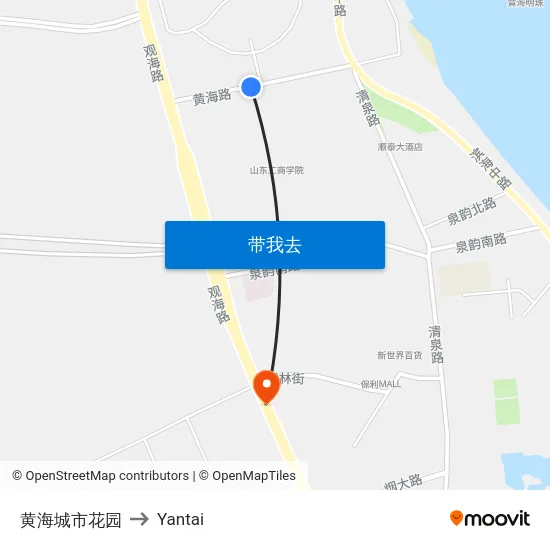 黄海城市花园 to Yantai map