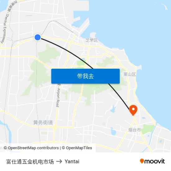 富仕通五金机电市场 to Yantai map