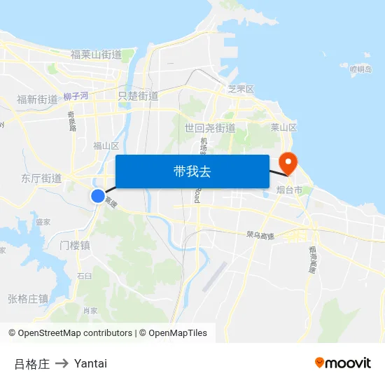 吕格庄 to Yantai map