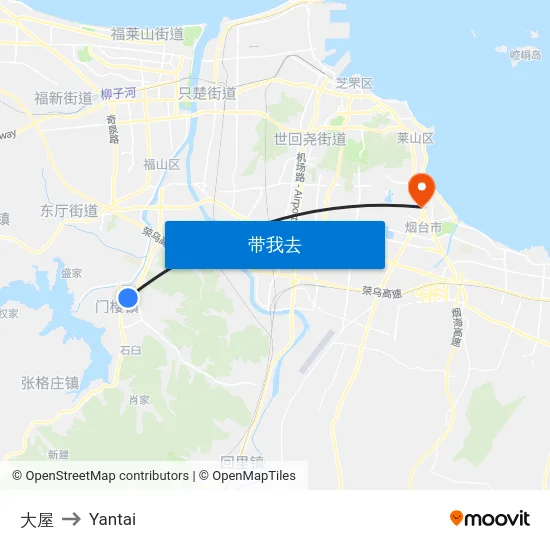 大屋 to Yantai map