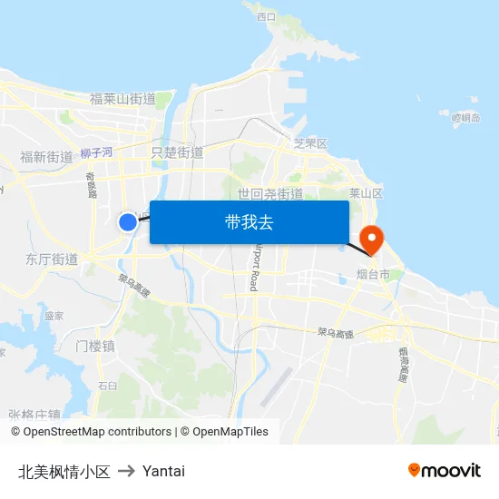 北美枫情小区 to Yantai map
