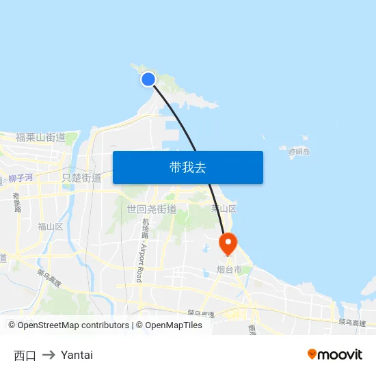 西口 to Yantai map